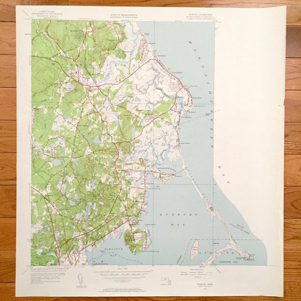 Antique Duxbury, Massachusetts 1947 US Geological Survey Topographic Map – Plymouth County, Marshfield, Kingston, Millbrook, Cedar Crest, MA