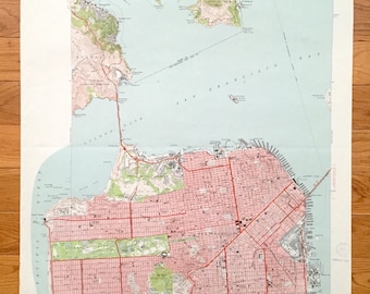 Antique San Francisco, California 1947 US Geological Survey Topographic Map – Sausalito, San Miguel, Belvedere, North Beach, Alcatraz, CA