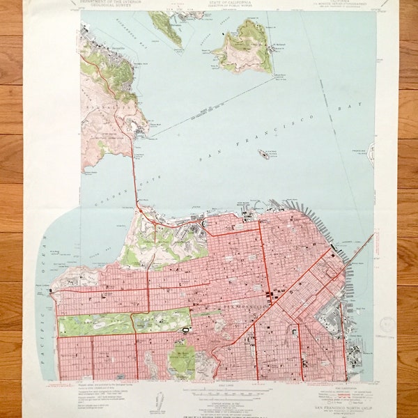 Antique San Francisco, California 1947 US Geological Survey Topographic Map – Sausalito, San Miguel, Belvedere, North Beach, Alcatraz, CA