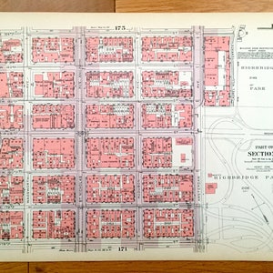 Antique Manhattan, New York City Map from Bromley's 1955 Manhattan Land Book – Hudson Heights, Fort George, Washington Park, Uptown, NYC NY