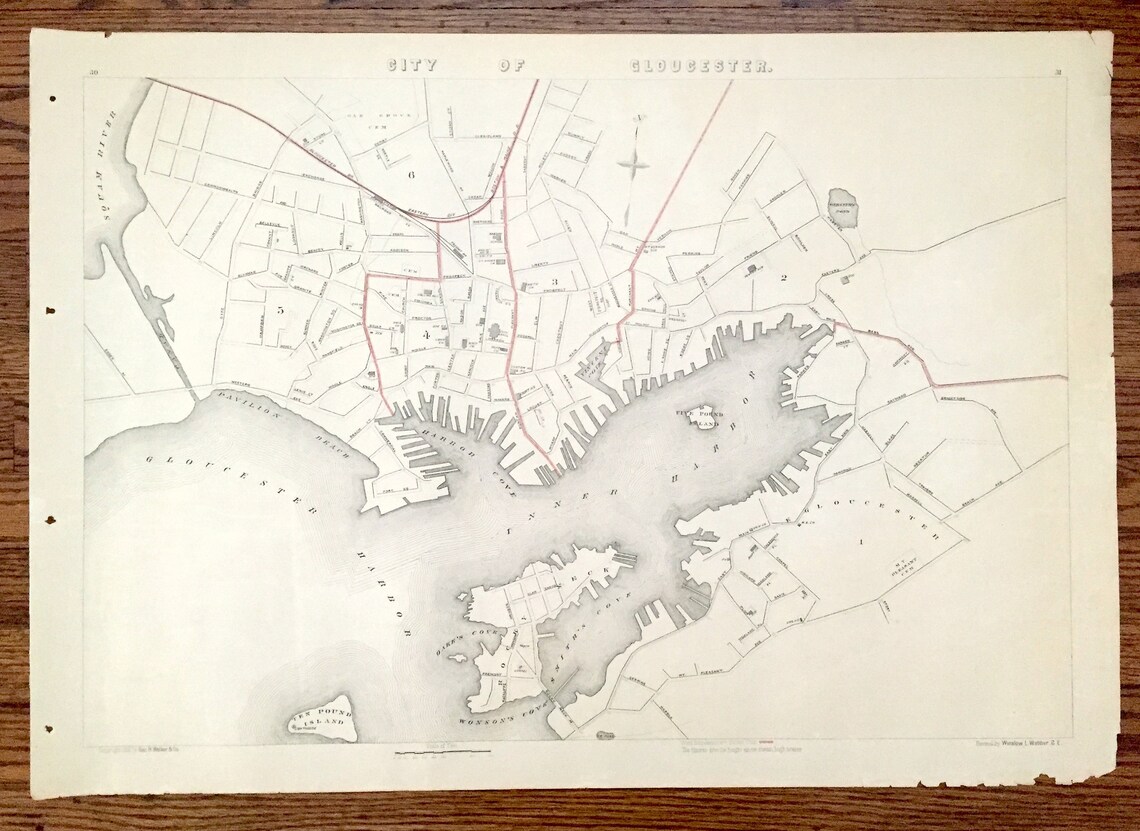Antique 1891 Gloucester Massachusetts Street Map From Etsy UK