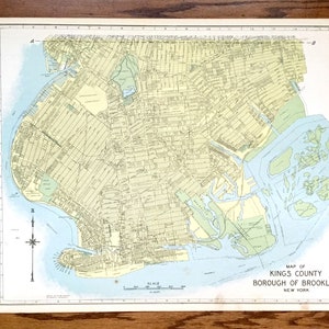 Antike Brooklyn Borough, New York 1941 Historische Atlas Karte - Williamsburg, Greenpoint, Park Slope, Red Hook, Bushwick, Kings County NY NYC
