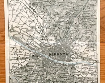 Antike 1937 Florenz, Italien Karte von Muirhead es Blue Guides & Baedekers – Firenze, Toskana, Arno, Ponte Vecchio, Uffizien, Fiesole, Sesto