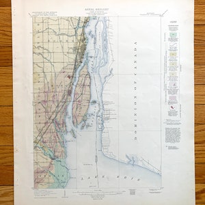 Antique Wyandotte, Michigan 1916 US Geological Survey Carte topographique – Ecorse, Taylor, Brownstown, Monguagon, Wayne, Monroe County, MI