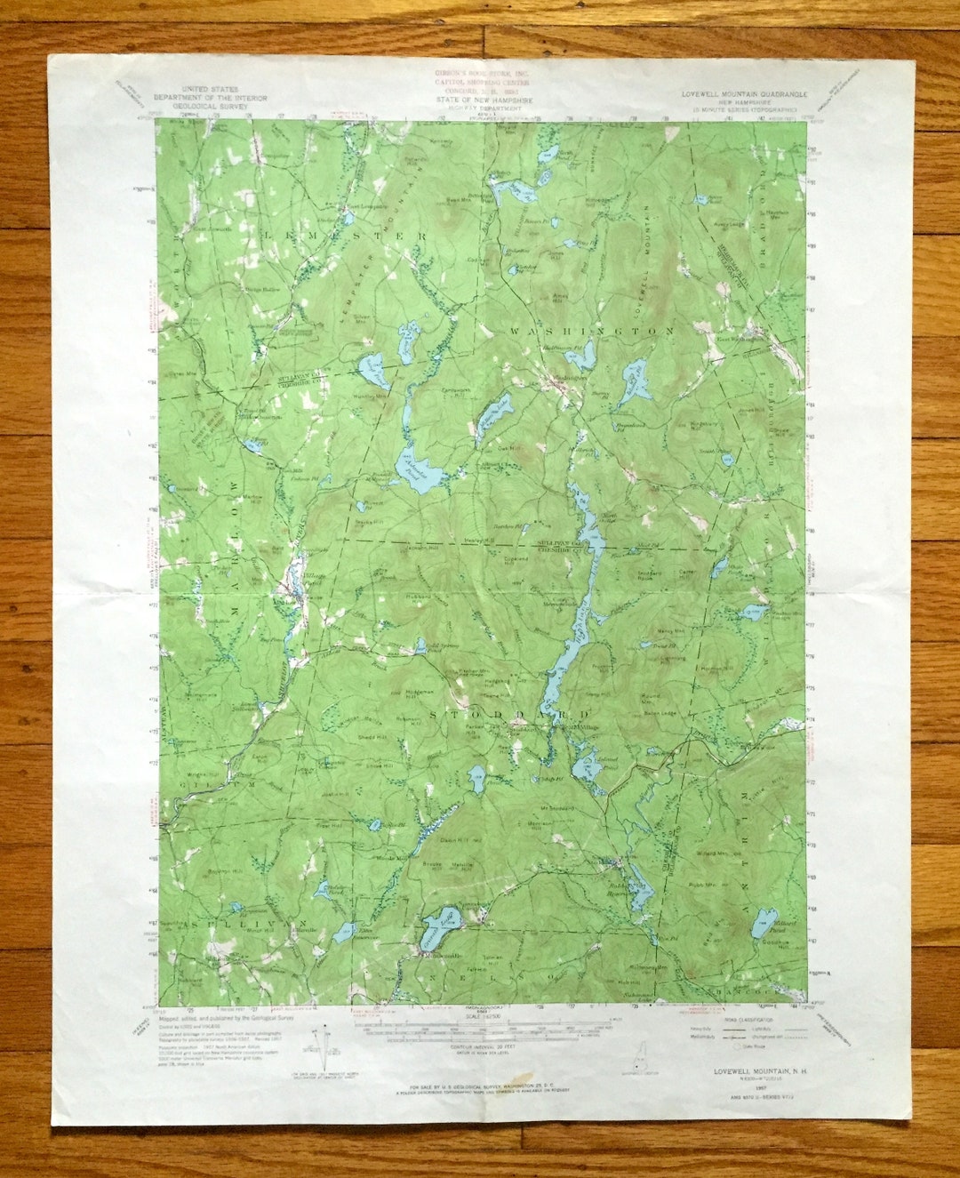 Antique Lovewell Mountain, New Hampshire 1957 US Geological Survey