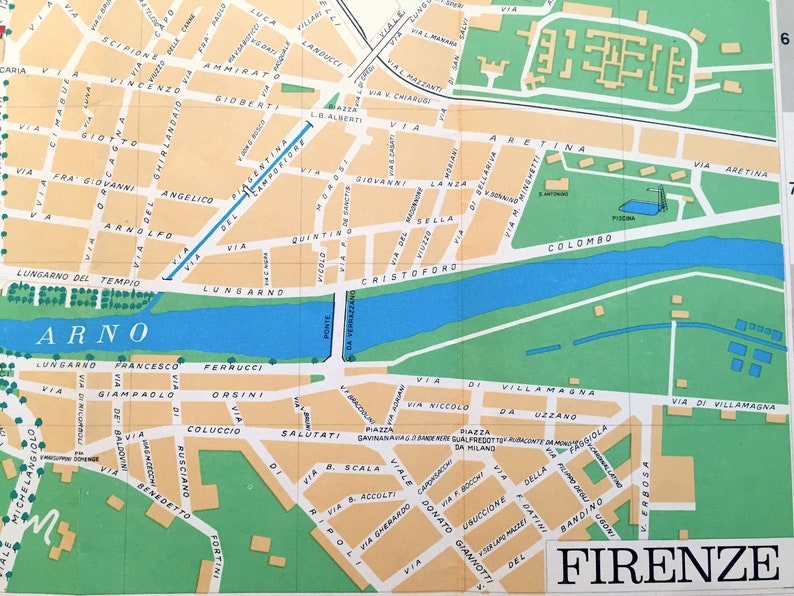 Antique 1970 Pictorial Map of Florence, Italy From Aziendo Autonoma Di