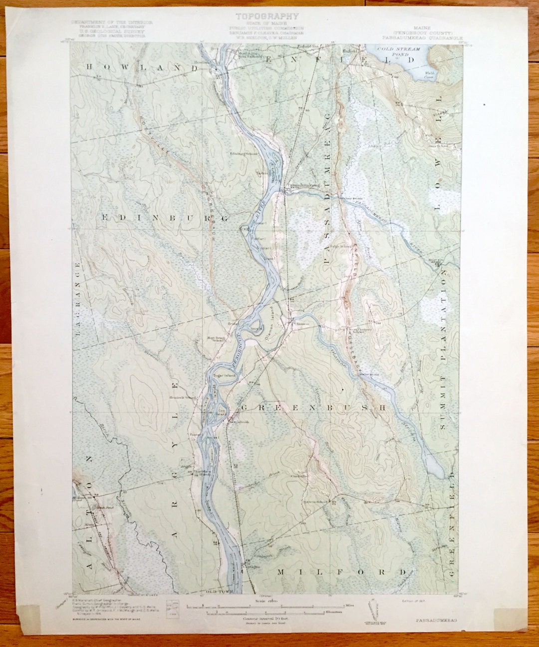 Antique Passadumkeag, Maine 1917 US Geological Survey Topographic Map