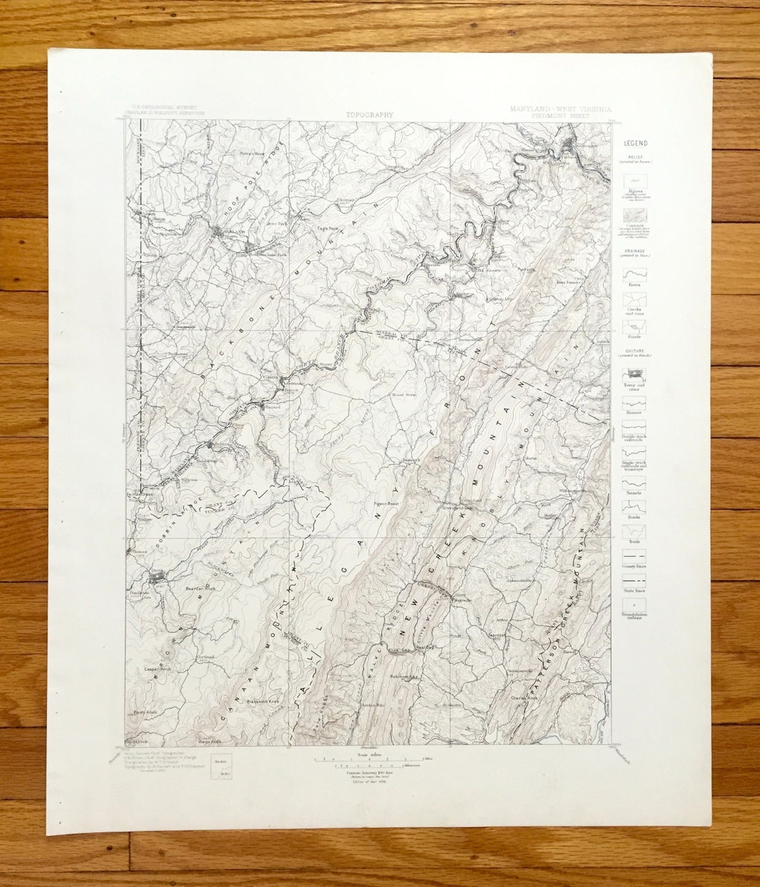 Antique Western Maryland & West Virginia 1894 US Geological Survey