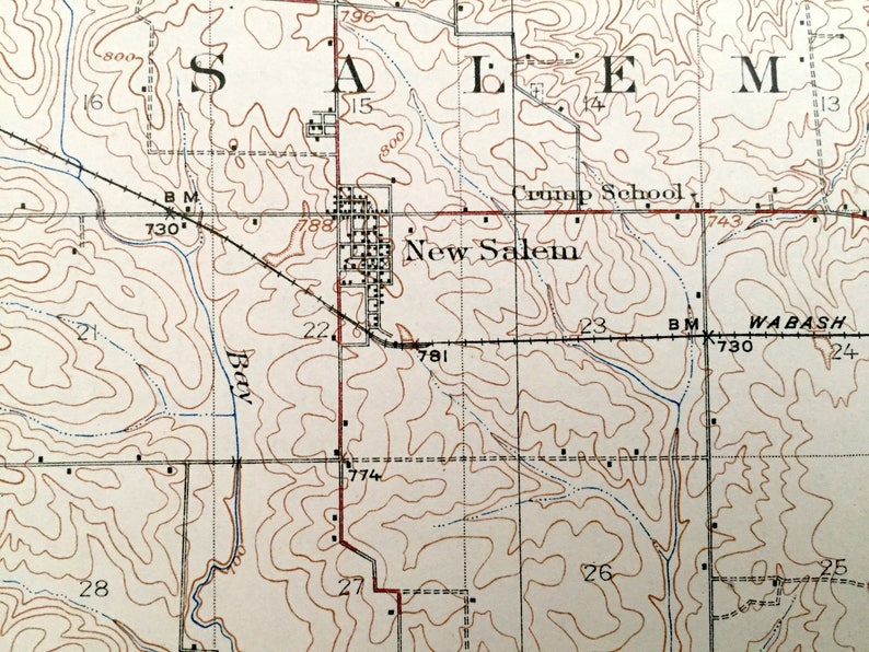 Illinois 1926 US Geological Survey Topographic Map \u2013 Baylis Griggsville Pike County New Salem Newburg Derry Antique Pittsfield Atlas