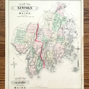 Antike Sagadahoc und Lincoln County, Maine Karte von 1890 von George N. Colby & Company - Bath, Boothbay, Phippsburg, Topsham, Bristol, Bowdoin ME