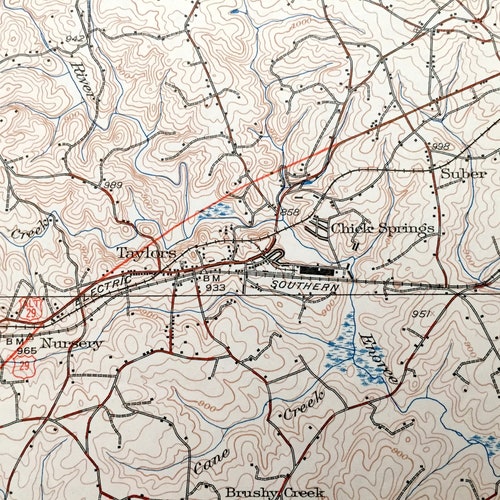 Antique Greenville, South Carolina 1938 US Geological Survey Topographic Map – County, Mauldin, deals Berea, Taylors, Conestee, Paris Mountain, SC