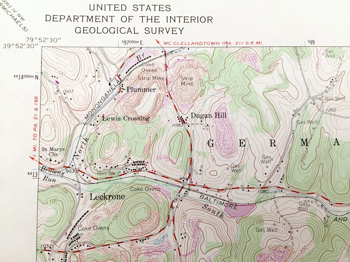 Antique Smithfield Pennsylvania 1964 US Geological Survey Etsy