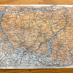 Antiguo 1913 Brescia, Italia Mapa de Muirhead's Blue Guides & Baedekers – Lecco, Monza, Bérgamo, Salo, Breno, Sondrio, Clusone, Lago Como