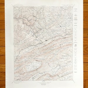 Antique Pocahontas, Virginie-Occidentale Carte topographique de l’US Geological Survey de 1895 – McDowell, Wyoming, Tazewell, Mercer, Bland, comté de Wythe VA