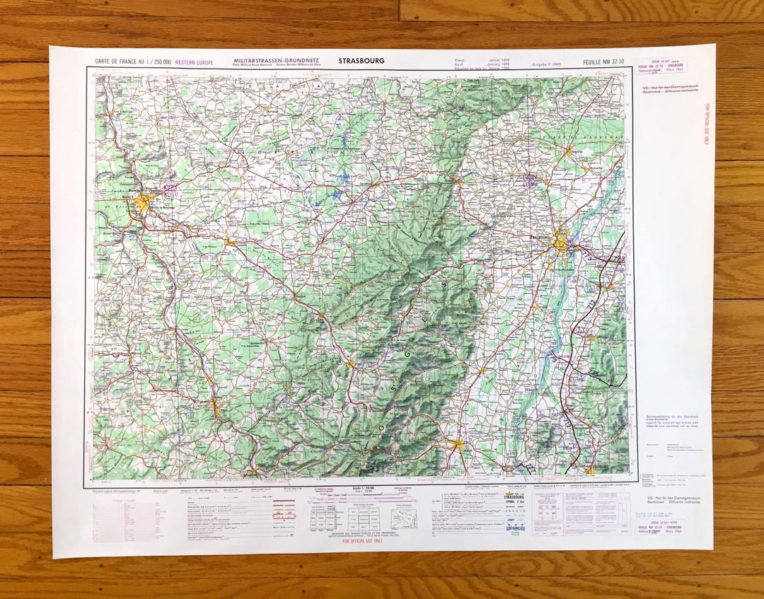 Antique Strasbourg, France 1966 Deutschland Military Road & Survey