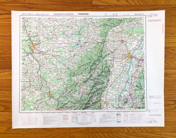 Antique Strasbourg, France 1966 Deutschland Military Road & Survey