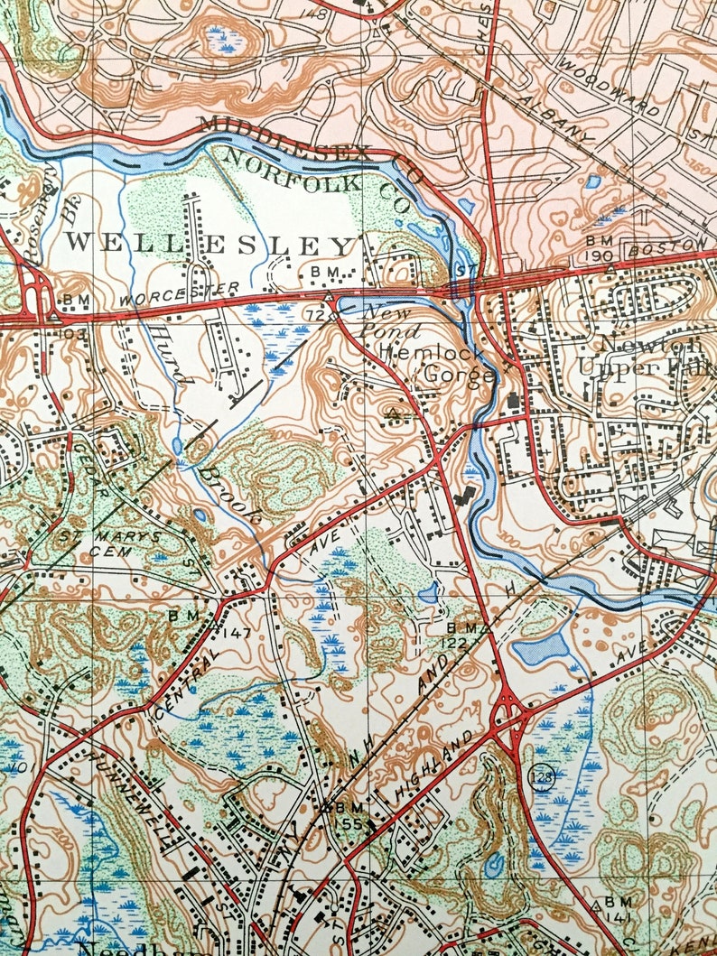 Antique Newton Massachusetts 1948 US Geological Survey Etsy