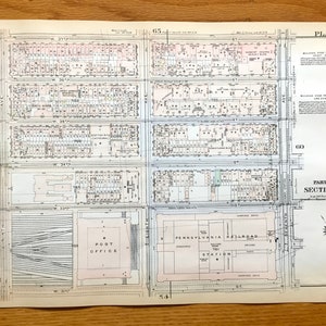 Mappa antica di Manhattan, New York dal Manhattan Land Book di Bromley del 1925 - Chelsea, Garment District, KTown Midtown Empire State Building New York