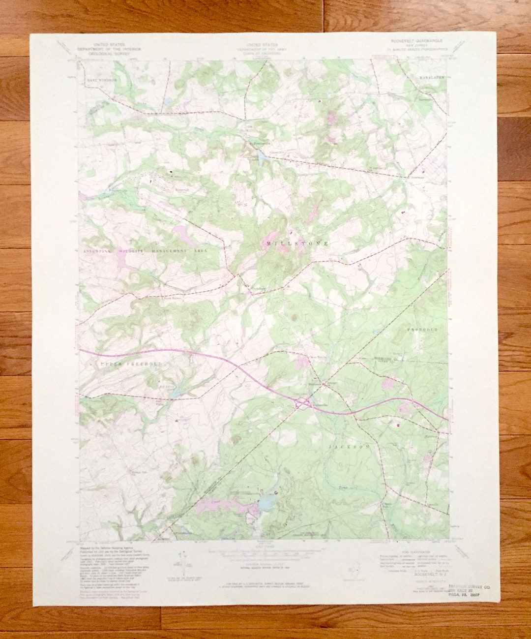 Antique Roosevelt, New Jersey 1957 US Geological Survey Topographic Map