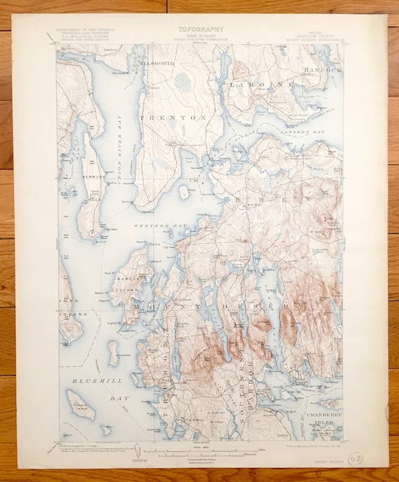 Bar Harbor MOUNT DESERT ISLAND Maine BAEDEKER 1904 old antique map chart