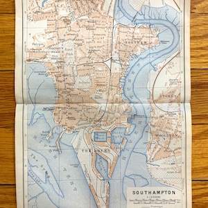 Antik 1906 Southampton, England Karte von Baedekers Atlas von Großbritannien – Hampshire, Woolston, Northam, Itchen, Chapel, Polygon, Test UK