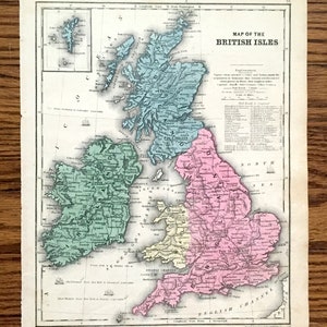Antike Karte der Britischen Inseln von 1839 von Smith's Geographie für Schulen - Vereinigtes Königreich, Großbritannien, England, Irland, Schottland, Wales, London, UK