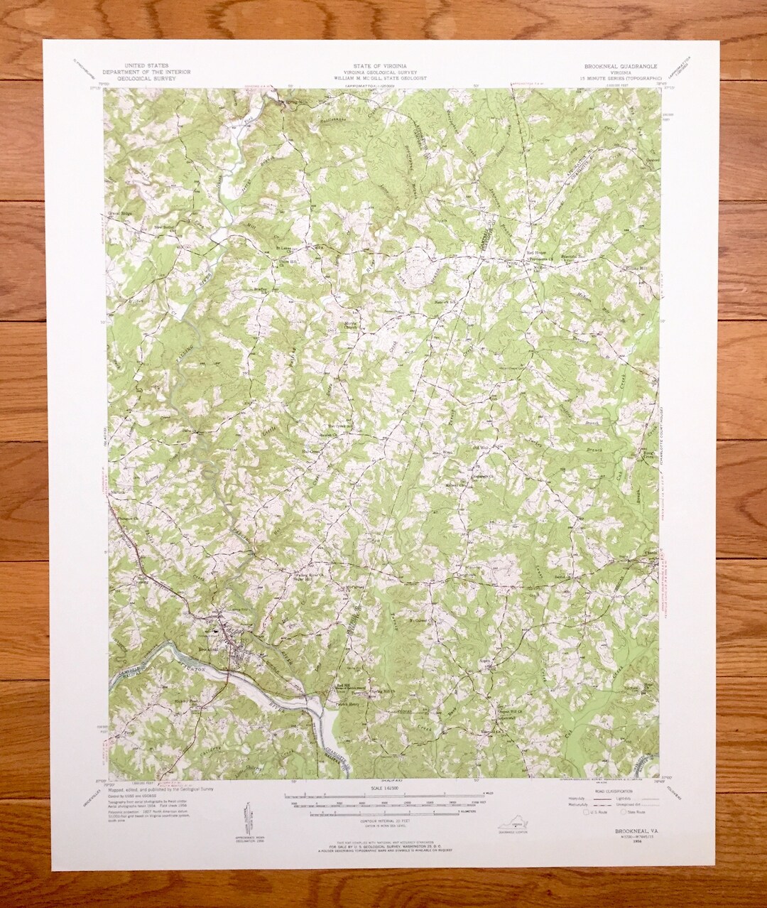 Antique Brookneal, Virginia 1956 US Geological Survey Topographic Map