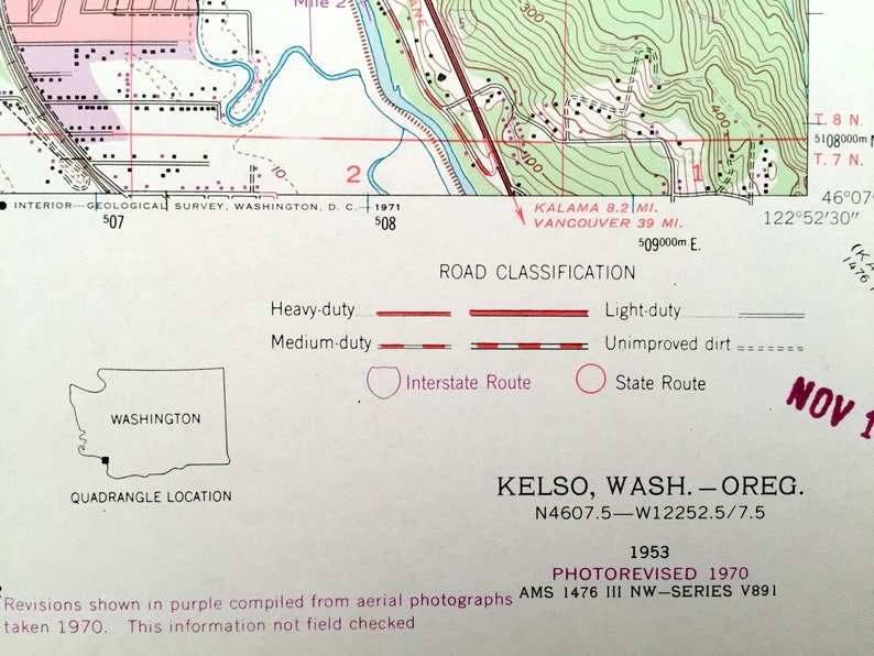 Antique Kelso Washington 1953 US Geological Survey Etsy