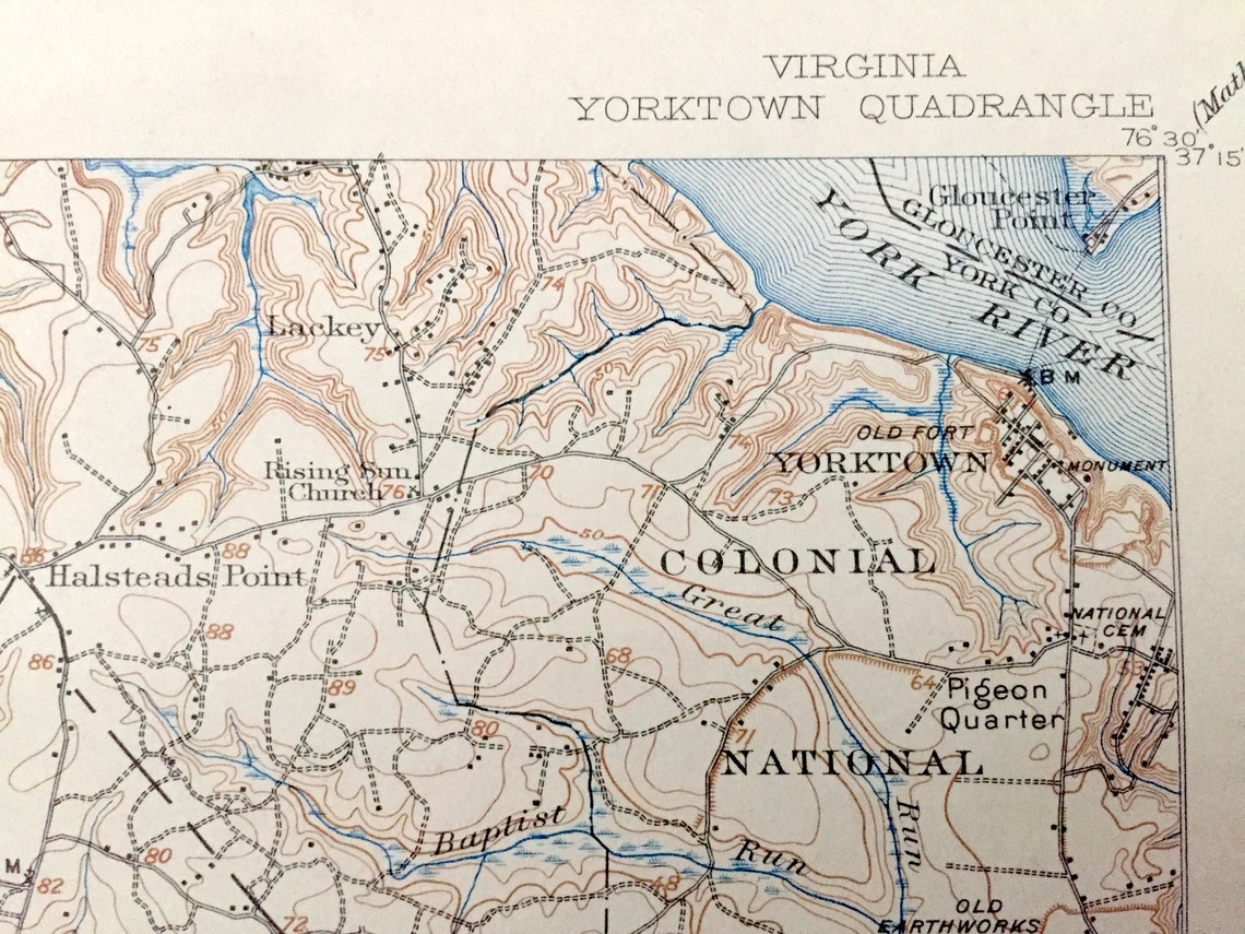 Antique Yorktown Virginia 1907 US Geological Survey Etsy