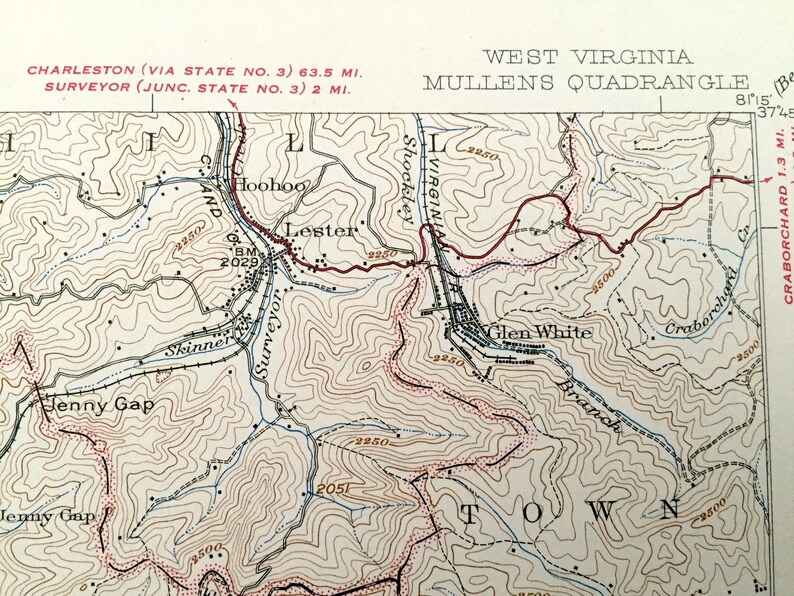 Antique Mullens West Virginia 1927 US Geological Survey Etsy