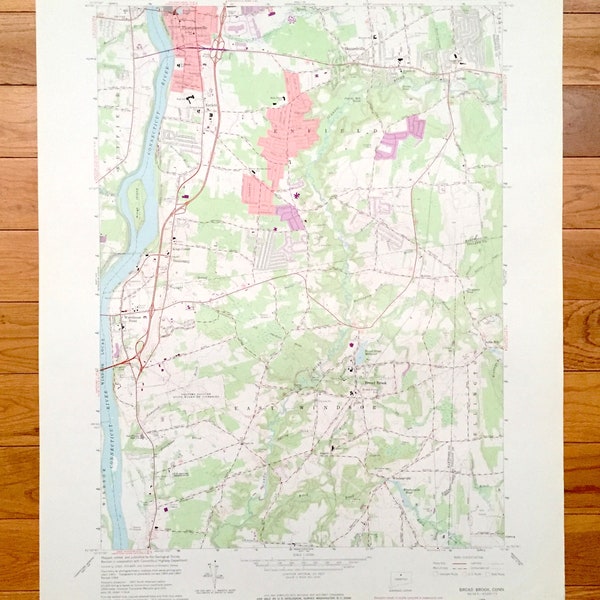 Antique Broad Brook, Connecticut 1964 US Geological Survey Topographic Map – Hartford, Tolland County, Enfield, Suffield, East Windsor, CT