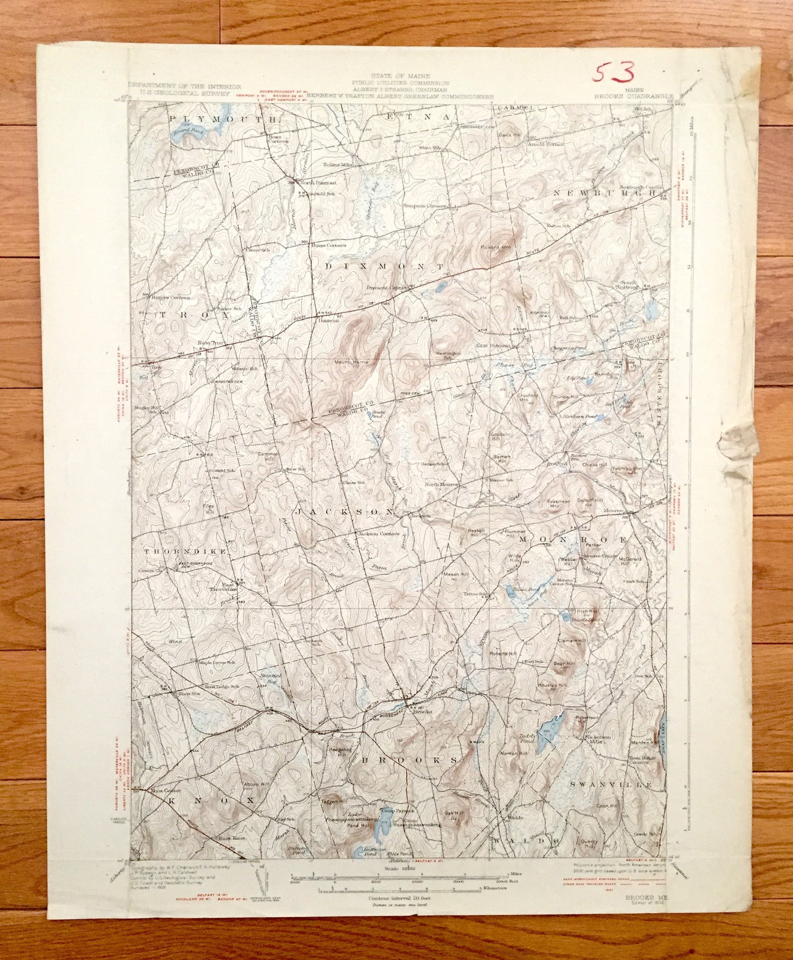 Antique Brooks Maine 1932 US Geological Survey Topographic Etsy