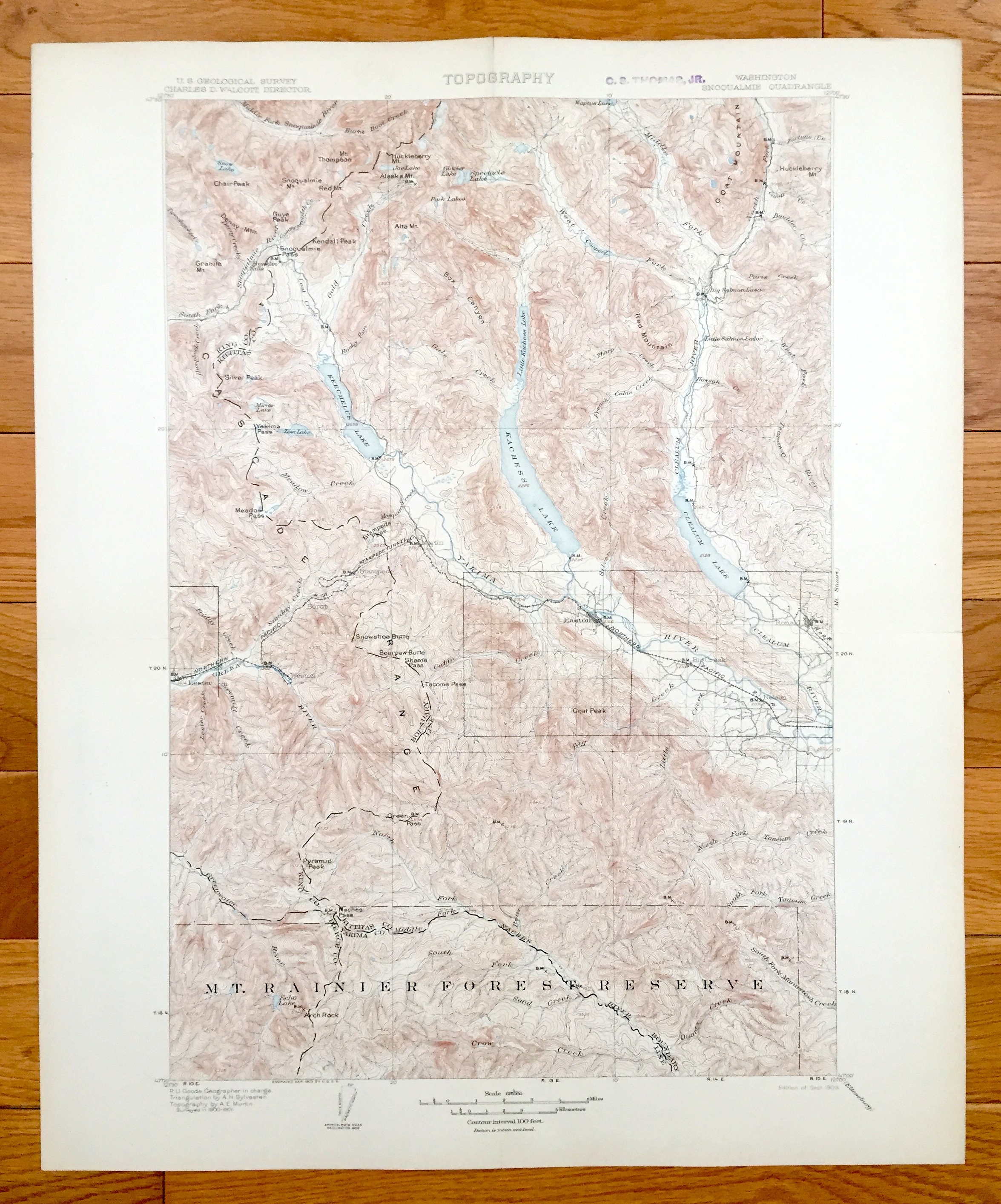 Antique Snoqualmie Washington 1903 Us Geological Survey Topographic Map King County Cascade Range Yakima River Keechelus Lake Easton