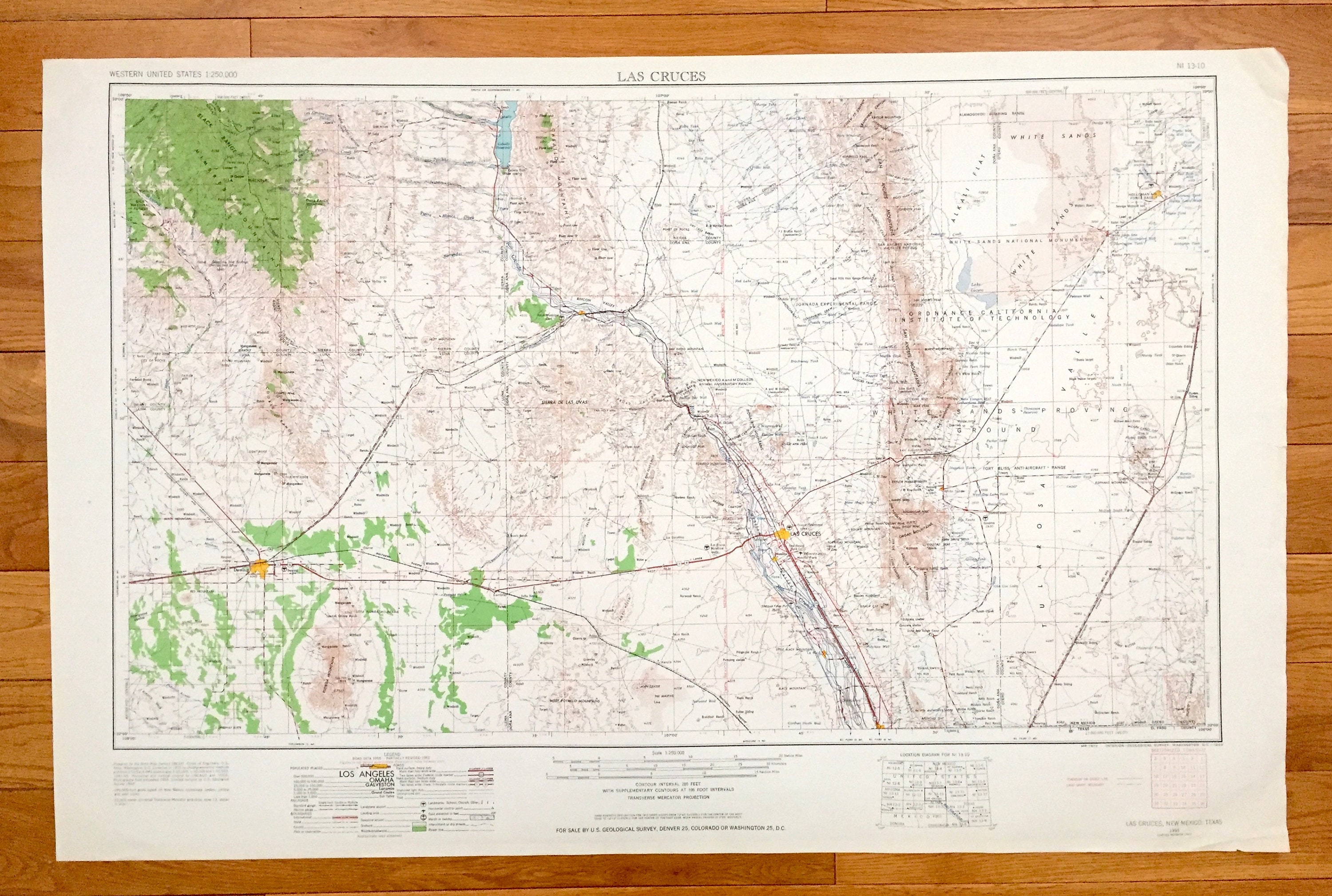 Antique Las Cruces, New Mexico 1955 US Geological Survey Topographic Map – El Paso County, Mesilla, La Mesa, Deming, Anthony, Cambray, NM TX