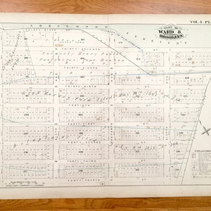 Antike Sunset Park, Brooklyn 1880 GM Hopkins Atlas Karte – New York City, Greenwood Heights, Friedhof, Pool, 6th Avenue, 44th Street NY NYC