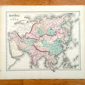 Antieke kaart Azië en Oceanië uit 1874 van O.W. Gray's Atlas van de Verenigde Staten van Amerika; Stedman, Brown & Lyon – India, Australië, Midden-Oosten