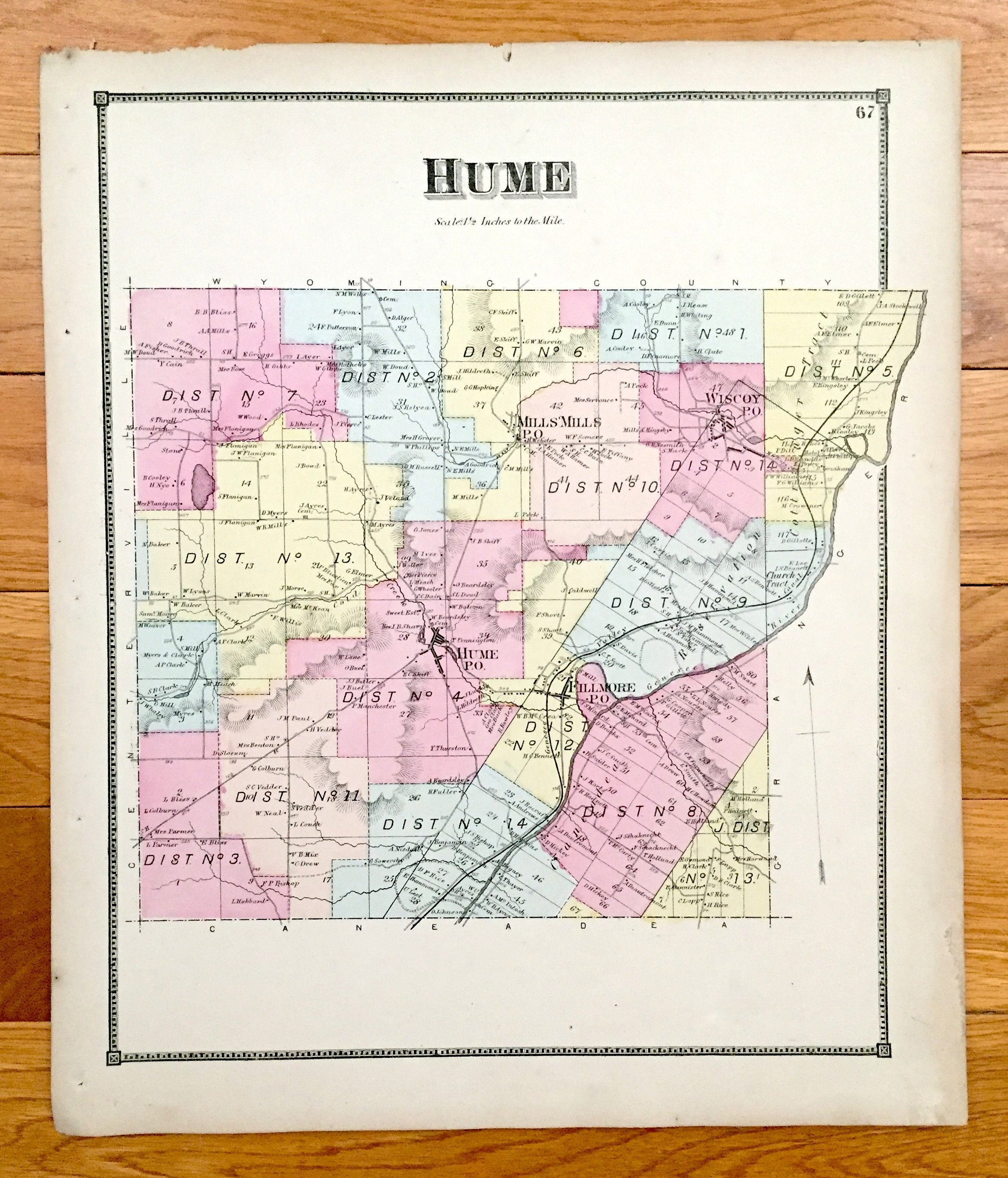 Antique 1869 Hume New York Map From D.G. Beers Atlas of Etsy