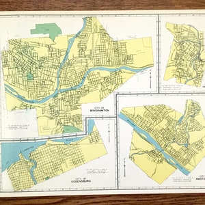 Antiker Binghamton, Hornell, Ogdensbug & Amsterdam, New York 1941 Historischer Atlas Stadtplan – Broome, Steuben, St Lawrence County, NY