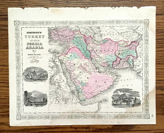 Antique 1866 Turkey, Persia, Asia & Middle East Map by Johnson and