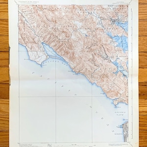 Carte topographique antique du mont Tamalpais, Californie, 1897 US Geological Survey - San Francisco, Fairfax, Larkspur, Bolinas, Stinson Beach, Californie