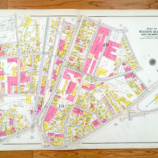 Antique 1906 Roxbury & Brookline, Massachusetts Map from GW Bromley Atlas – Boston, Suffolk County, Fort Hill, John Eliot Square, Mission