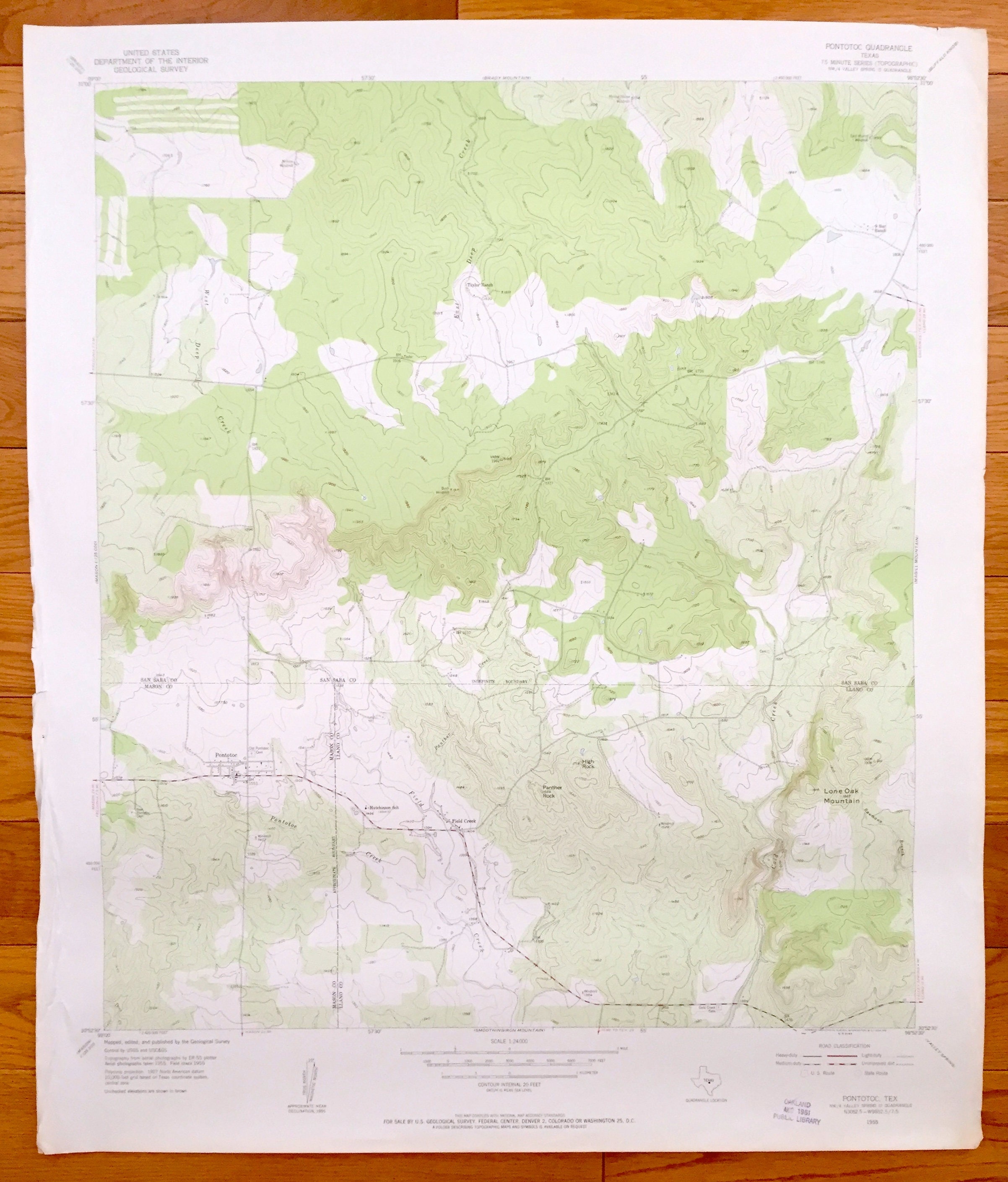 Antique Pontotoc, Texas 1955 US Geological Survey Topographic Map