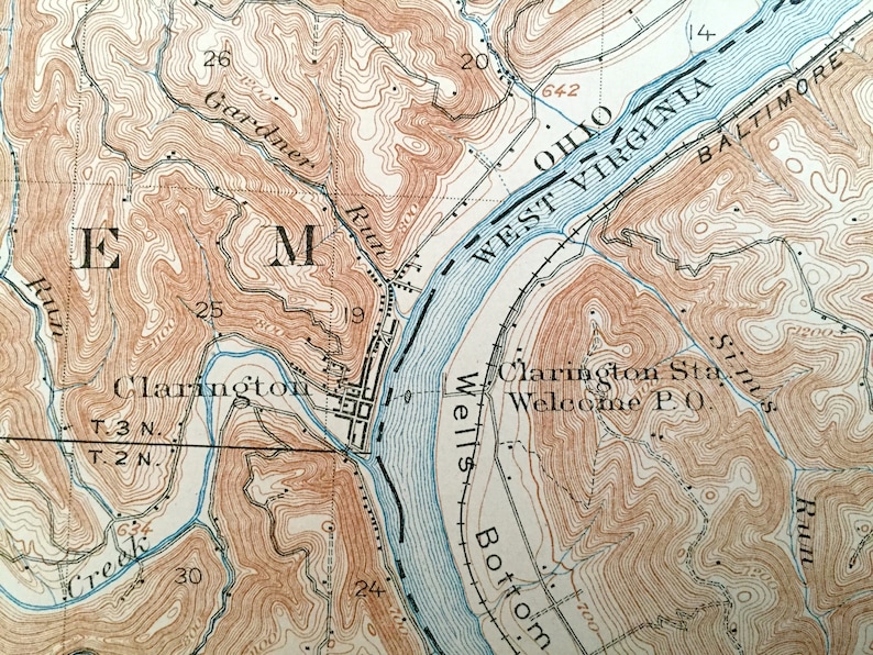 Antique Clarington Ohio 1905 US Geological Survey Topographic Etsy