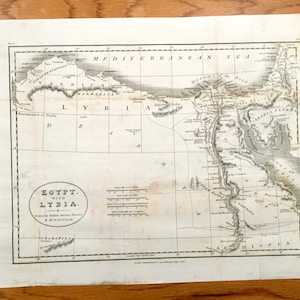 Antike 1808 Ägypten & Libyen Karte von D'Anville aus Rollins' antiker Geschichte – Nilfluss, Alexandria, Kairo, Naher Osten, Heiliges Land, Israel