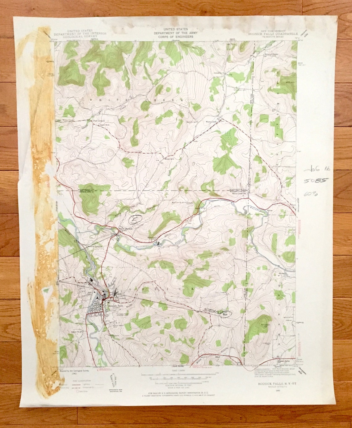 Antique Hoosick Falls New York 1943 US Geological Survey Etsy