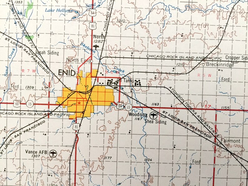 Antique Enid Oklahoma 1955 US Geological Survey Topographic - Etsy