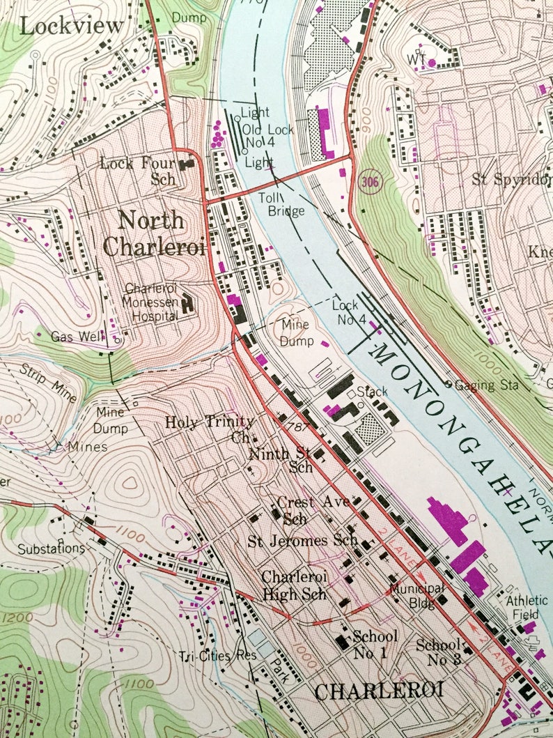 Antique Monongahela Pennsylvania 1954 US Geological Survey Etsy