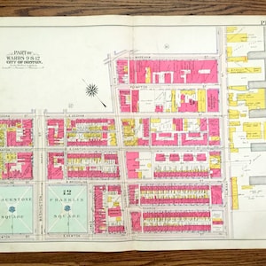 Antik 1908 South End, Boston, Massachusetts Karte von G.W. Bromley Atlas – South of Washington, Blackstone, Franklin Square Harrison Lenox