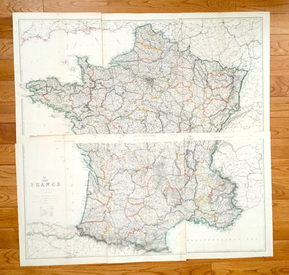 Antique 1863 France Map by Lowry & Weekly Dispatch – Paris