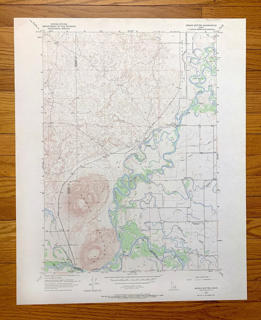 Antique Menan Buttes, Idaho 1951 US Geological Survey Topographic Map